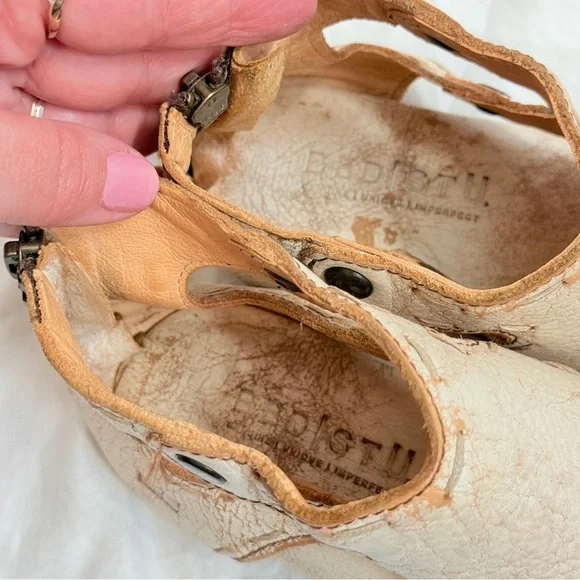 Bed Stu Soto Sandals Women's 7 Cream Leather Distressed Gladiator Zip Flat - Picture 7 of 8